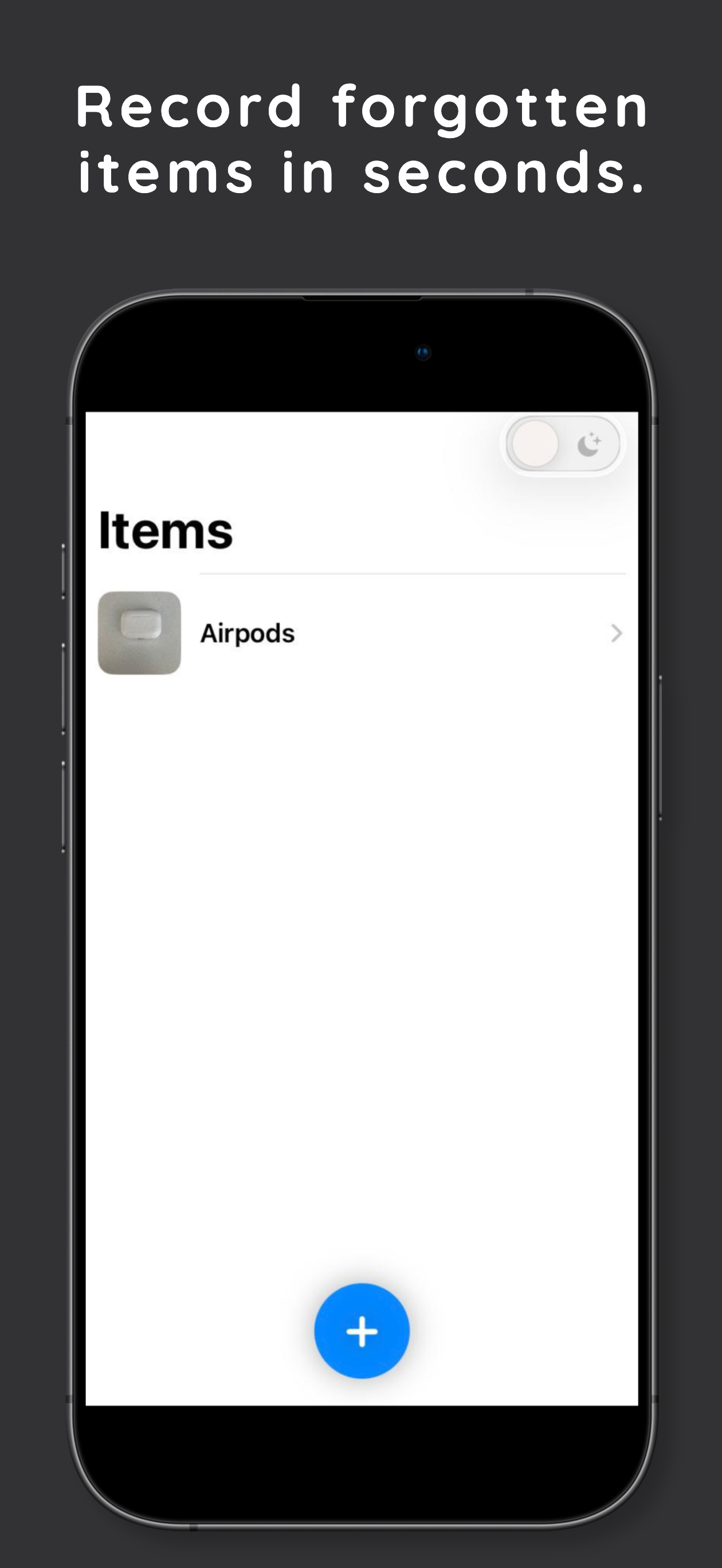 Keep in Memory app — items list