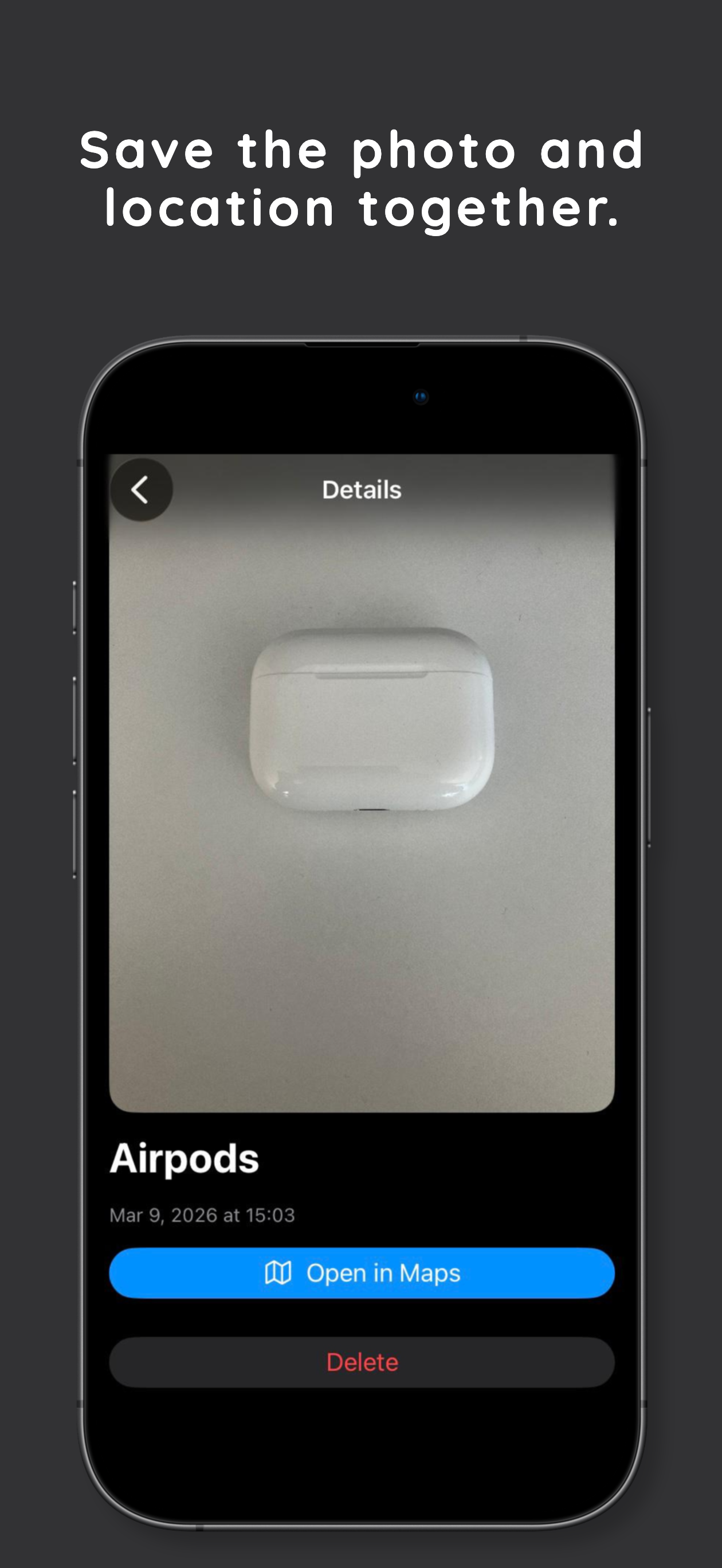 Keep in Memory app — item detail with location