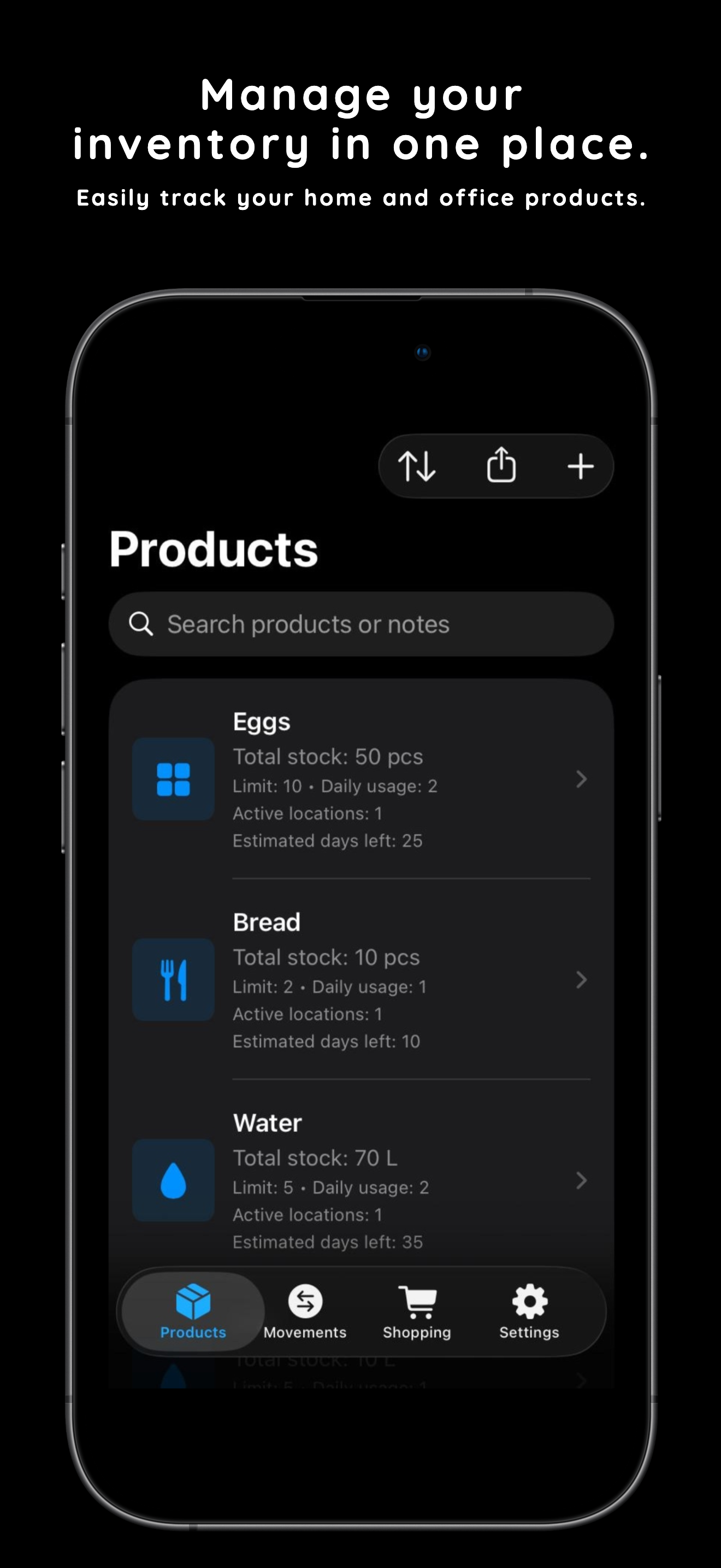 Keep in Stock product list screen