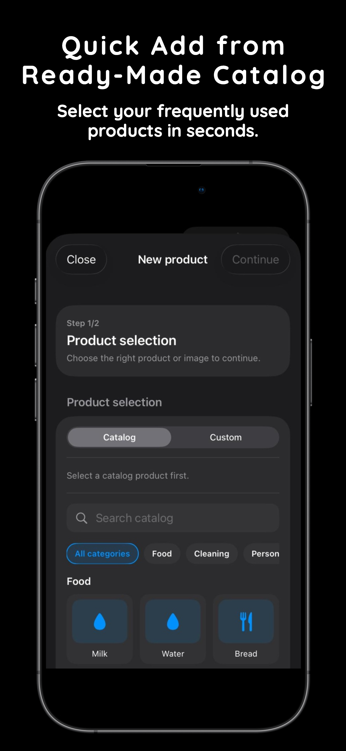 Quick add catalog screen