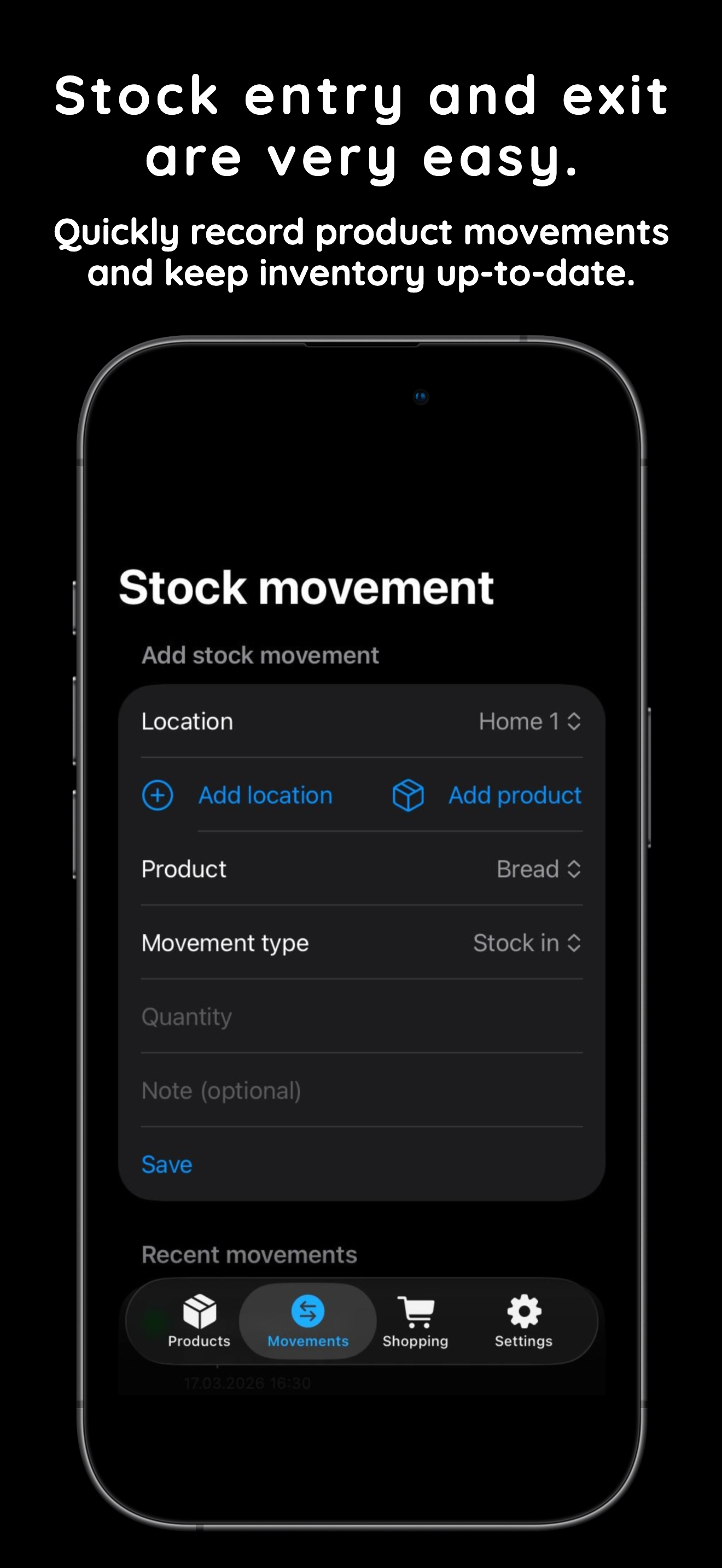 Keep in Stock stock movement form