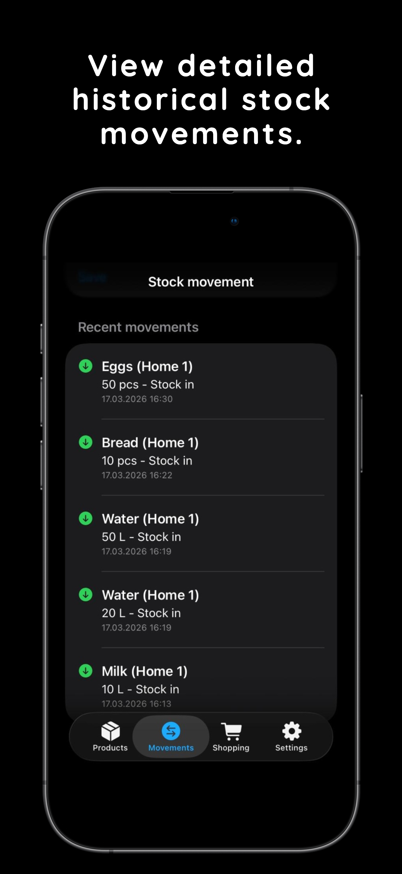 Movement history screen