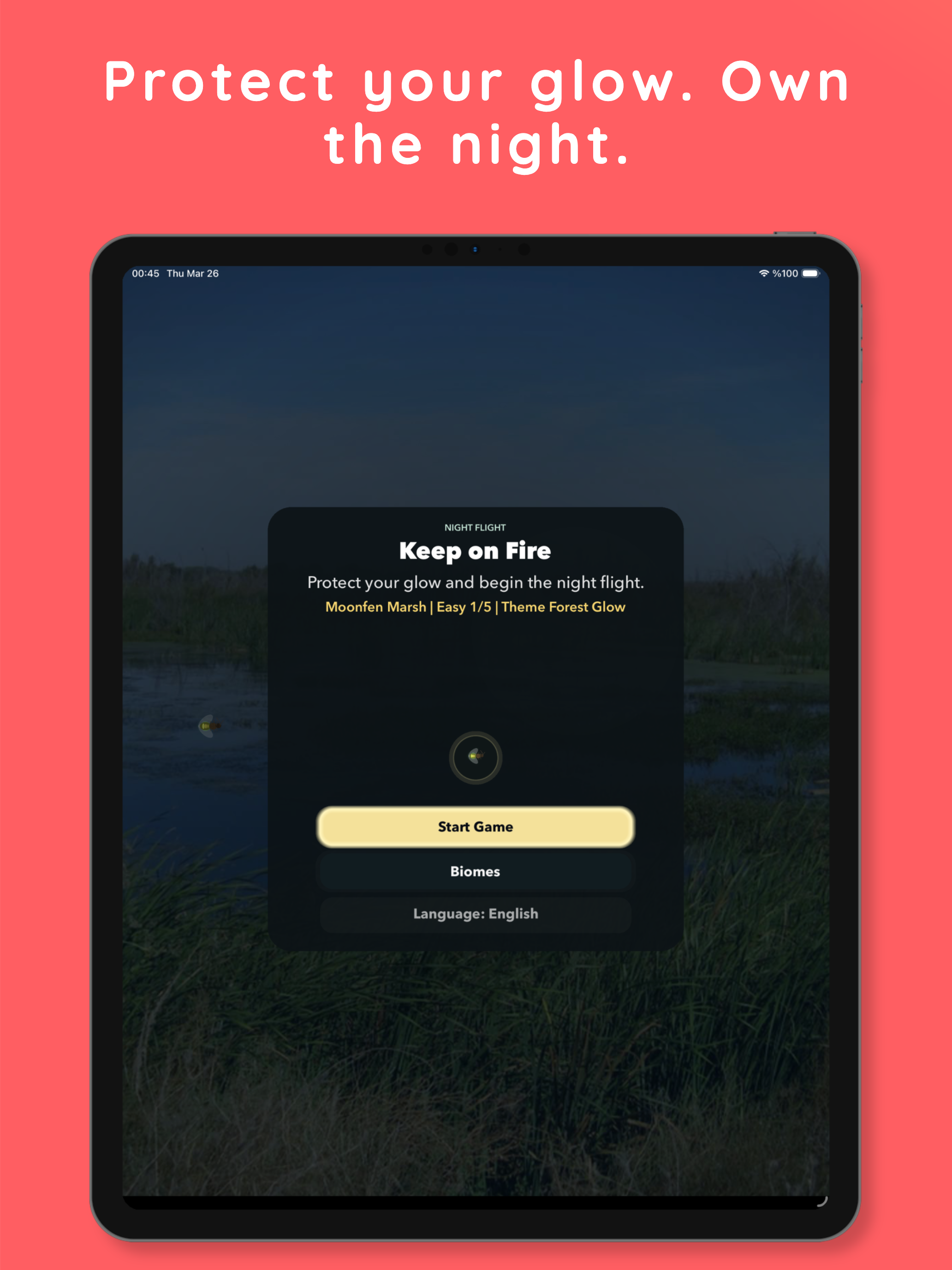 Keep on Fire main menu on iPad