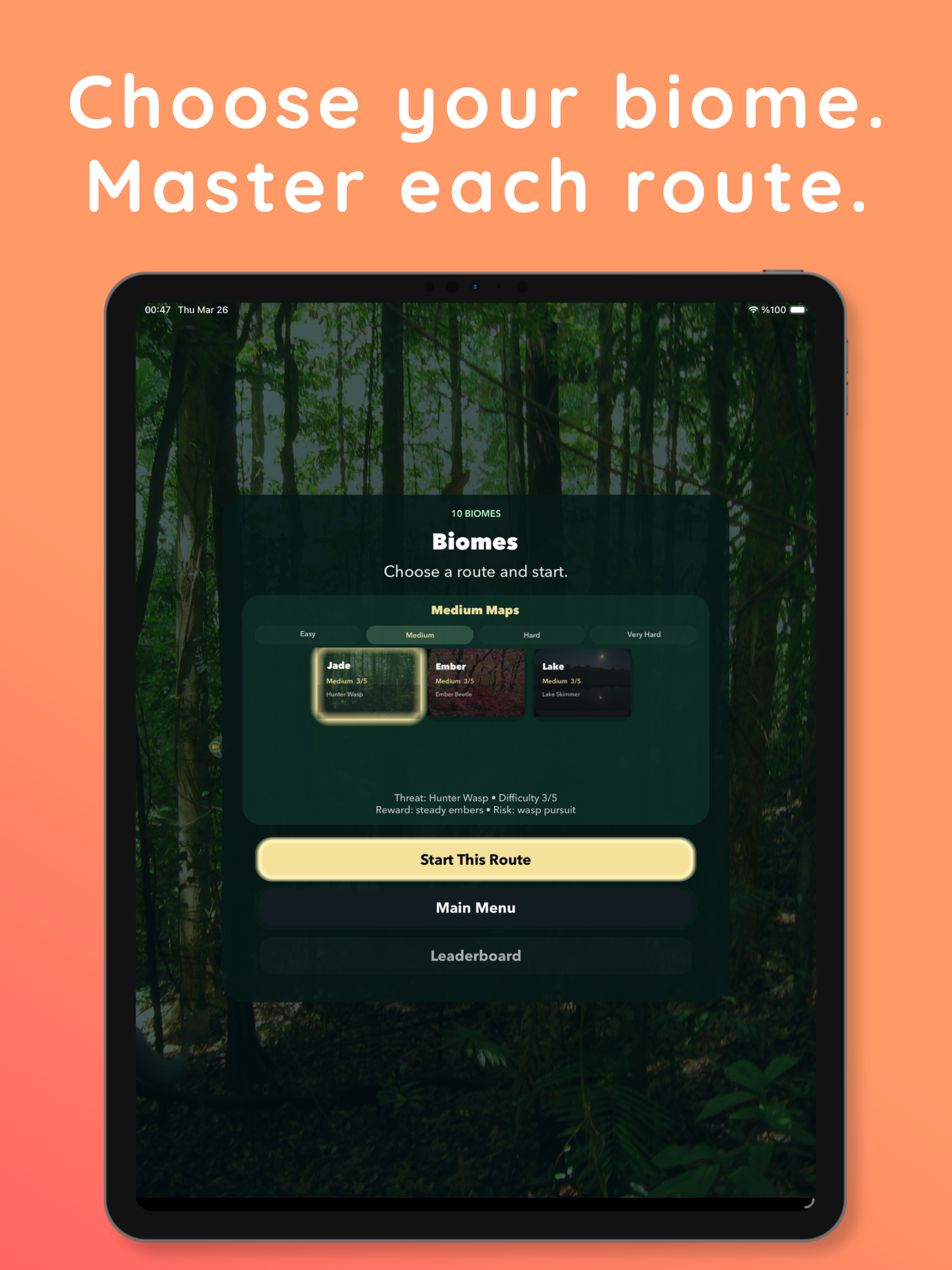 Keep on Fire biome selection on iPad