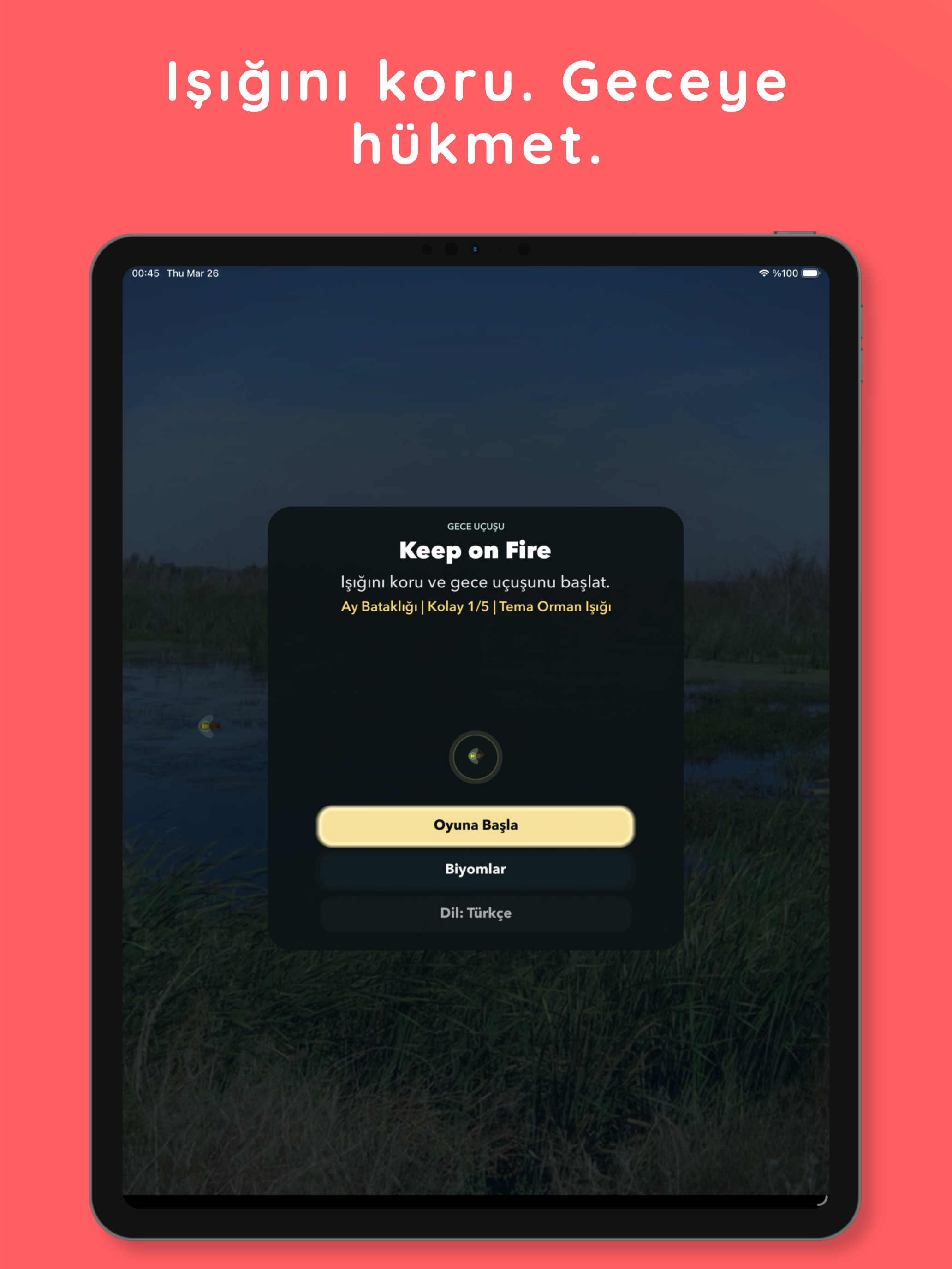 Keep on Fire ana menü iPad ekran görüntüsü
